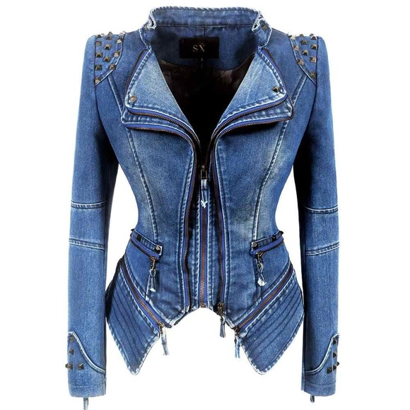 SX Studded Moto Denim Jacket size Small - Picture 1 of 16